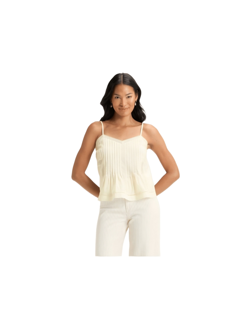 Universal Thread Cream Pleated V-Neck Camisole with Spaghetti Straps